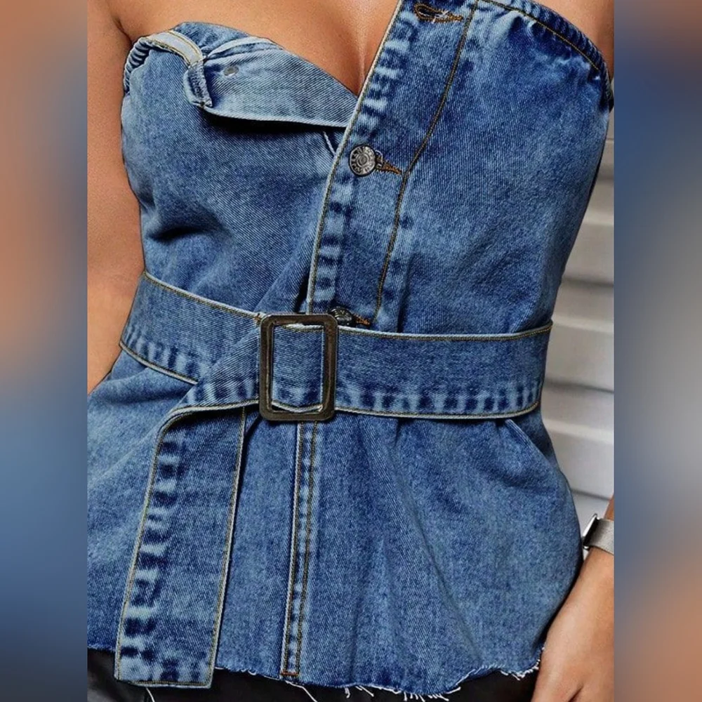 Raw Appeal Denim Tube Top - Medium Wash - Picture 5 of 8